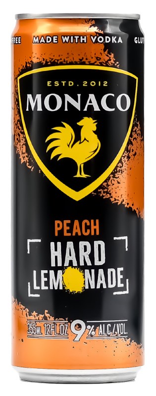 Monaco Peach Hard Lemonade – Vodka-Based Sparkling Cocktail (12oz Can, 9% ABV)