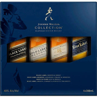 Johnnie Walker Collection Pack 4x200ml Set Black, Gold, 18, & Blue Label Scotch Whisky