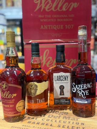 Weller Antique 107 Store Pick, Buffalo Trace, Larceny Small Batch & Sazerac Rye 125 Proof Whiskey Bundle (4 × 750 ml)