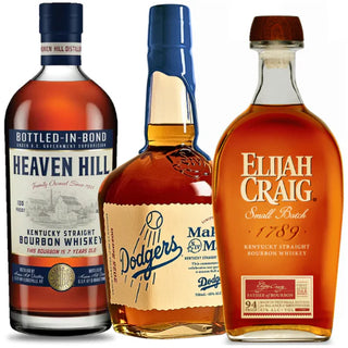 All-Star Bourbon Trio – Heaven Hill 7-Year, Maker’s Mark Dodgers 2025 & Elijah Craig Small Batch, 3 x 750ml
