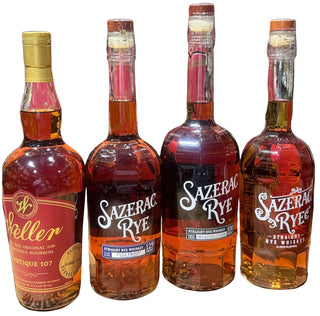 Weller Antique 107 Store Pick, Sazerac Rye 125 Proof, Sazerac Rye 100 Proof & Sazerac Rye Whiskey Bundle (4 Pack)