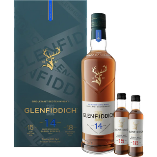 Glenfiddich 14 Year Single Malt Scotch Whisky 750ml Gift Set with 15 Year & 18 Year Miniatures (50ml Each)