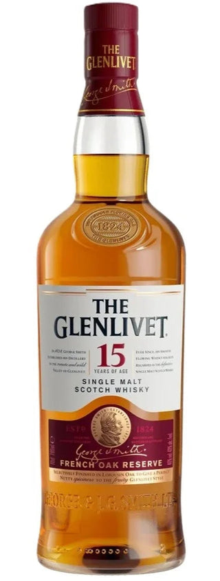 Whisky escocés de pura malta Glenlivet 15 años de roble francés reserva