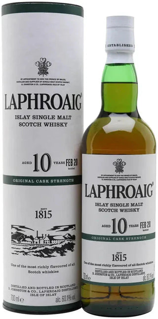 Whisky escocés de pura malta de Islay Laphroaig, con 10 años de graduación alcohólica