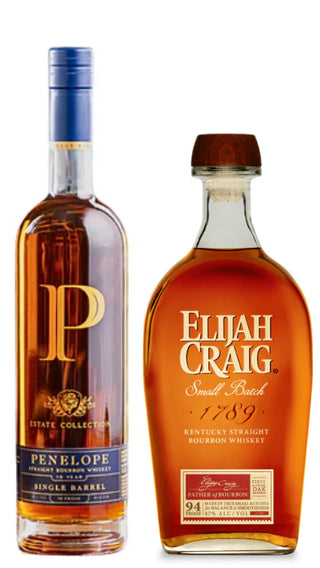 Penelope Estate Collection 10-Year-Old Single Barrel Straight Bourbon + Elijah Craig Small Batch Kentucky Straight Bourbon Whiskey – Limited 2-Bottle Bundle 2 x 750ml