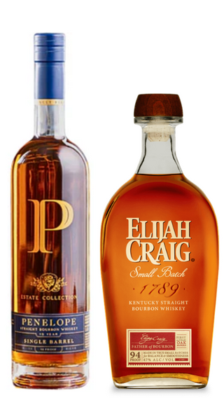 Penelope Estate Collection 10-Year-Old Single Barrel Straight Bourbon + Elijah Craig Small Batch Kentucky Straight Bourbon Whiskey – Limited 2-Bottle Bundle (2x750ml)