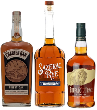 Buffalo Trace Triple Crown Bundle: Old Charter Oak Finest Oak, Sazerac Rye Full Proof 125, & Buffalo Trace Bourbon Bundle ( 3 x 750ml).