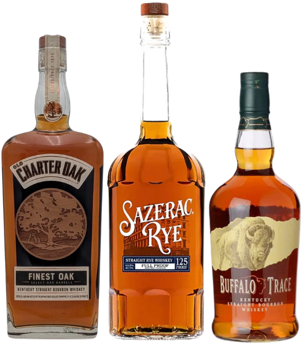 Buffalo Trace Triple Crown Bundle: Old Charter Oak Finest Oak, Sazerac Rye Full Proof 125, & Buffalo Trace Bourbon Bundle (3 x 750ml)